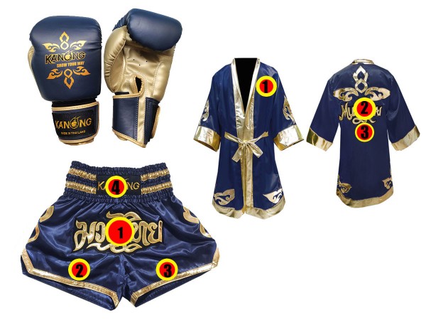Muay Thai Set for kids - Custom Muay Thai Boxing Robe + Muay Thai Shorts :  Black Lai Thai