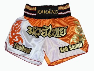 Custom Kanong Muay thai Shorts : KNSCUST-1237 White and Orange