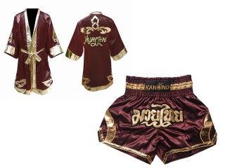 Muay Thai Bundle - Custom Muay Thai Boxing Robe + Muay Thai Shorts : Set-144-Maroon