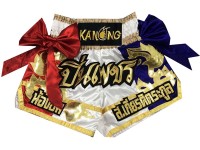 Kanong Custom Muay thai Shorts with ribbons : KNSCUST-1023 White